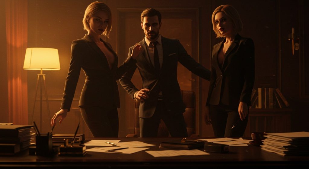 Beth McKenna, Leilani Lei, and Savvy G heat up in A Very Productive Meeting, a steamy tenant-landlord scene with humor, tension, and a wild ménage à trois.