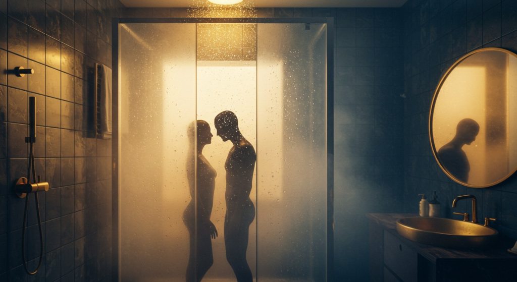 Brittney Kade and Johnny Palms heat up in a sneaky shower sex scene at Transfixed. Voyeur vibes, wet action, and raw passion—don’t miss it!
